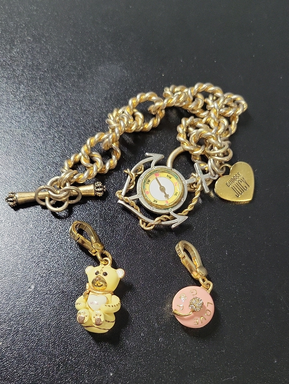 Juicy Couture Gold-Tone Charm Bracelet with Pink & Yellow Enamel Charms